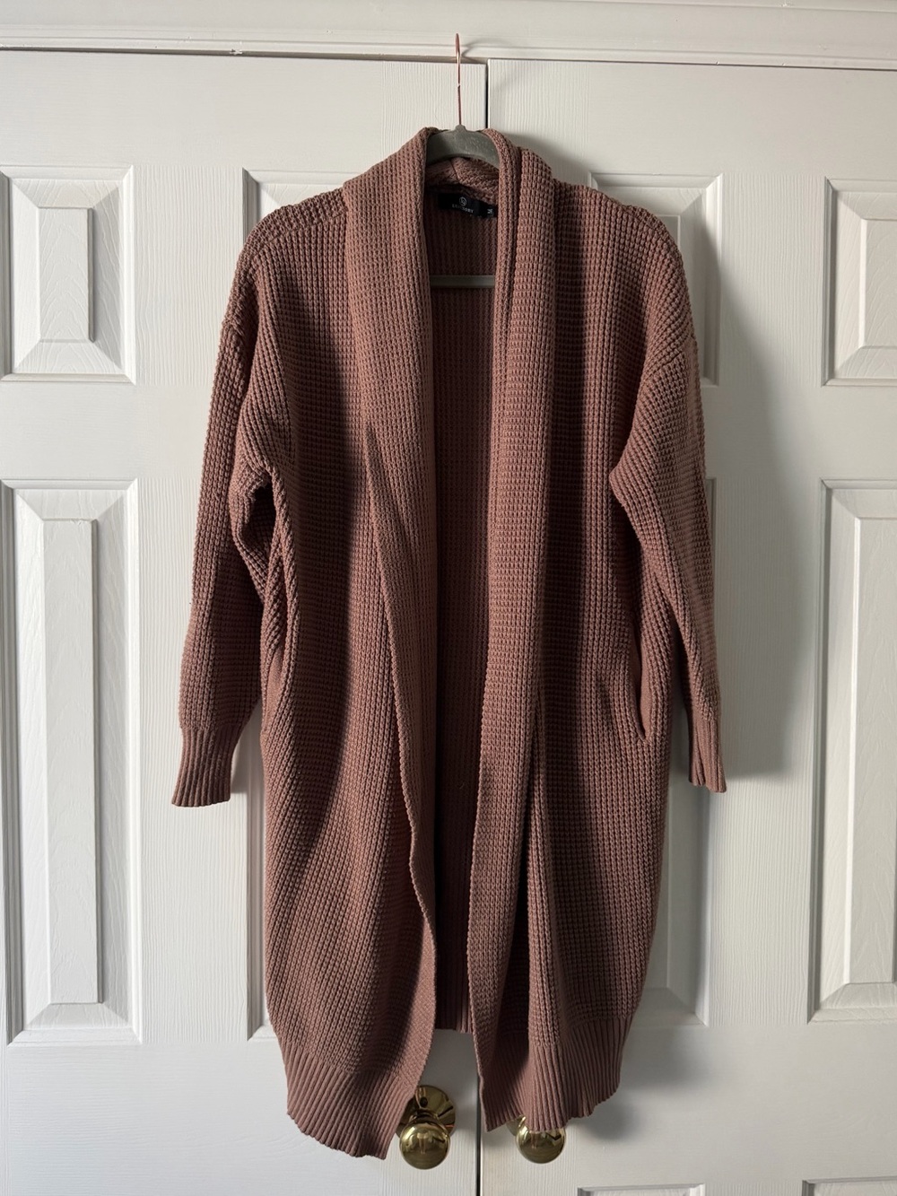 Waffle Knit Long Cardigan - Brown, Casual, Neutral, Staple, Fall, Chic